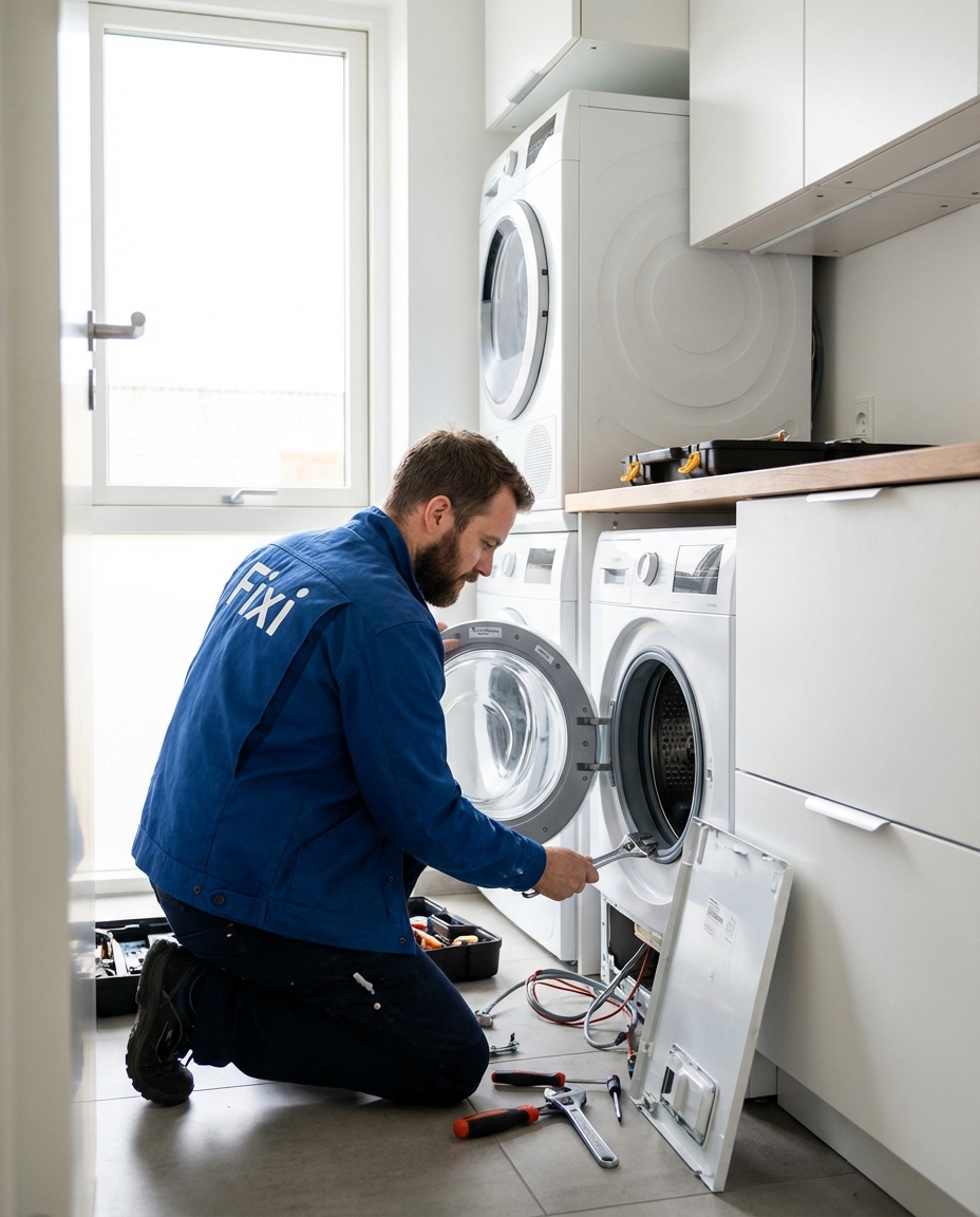 Technik Fixi naprawia pralkę